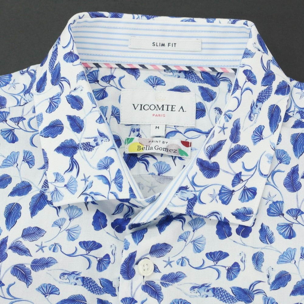 [Used] Vicomte A Cotton All-over Print Wide Collar Casual Shirt White x Blue [M] [Condition Rank B] ​​[Men&