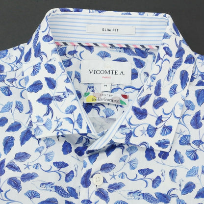 [Used] Vicomte A Cotton All-over Print Wide Collar Casual Shirt White x Blue [M] [Condition Rank B] ​​[Men&