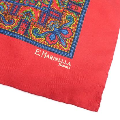 【中古】マリネッラ E.MARINELLA シルク ペイズリー ポケットチーフ レッドxネイビー【 状態ランクA 】【 メンズ 】