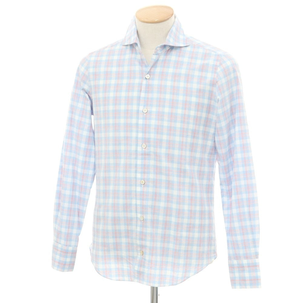 [Used] Finamore Cotton Horizontal Collar Casual Shirt Light Blue x White [S] [Condition Rank B] ​​[Men&