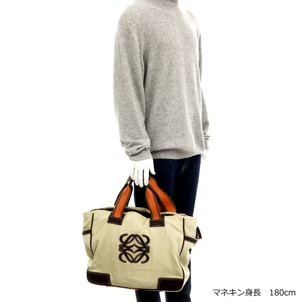 【中古】ロエベ LOEWE キャンバス レザー 2Way トートバッグ ベージュxブラウン【 状態ランクD 】【 メンズ 】