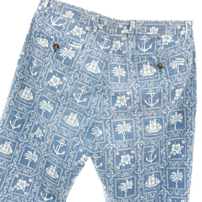 [Used] Brooks Brothers x Reyn Spooner Cotton Polyester All-over Pattern Slacks Pants Blue x White [32] [Condition Rank C] [Men&