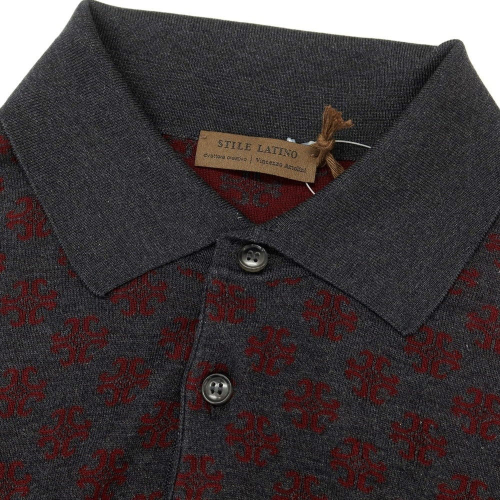 [New] STILE LATINO Silk High Gauge Long Sleeve Polo Knit Dark Gray x Maroon [Size 48] [GRY] [S/S] [Condition Rank N] [Men&