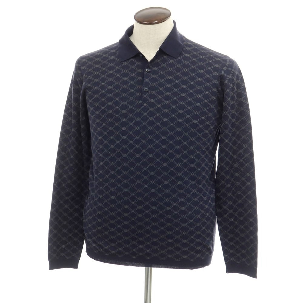 [New] STILE LATINO Silk High Gauge Long Sleeve Polo Knit Navy x Greige [Size 48] [NVY] [S/S] [Condition Rank N] [Men&