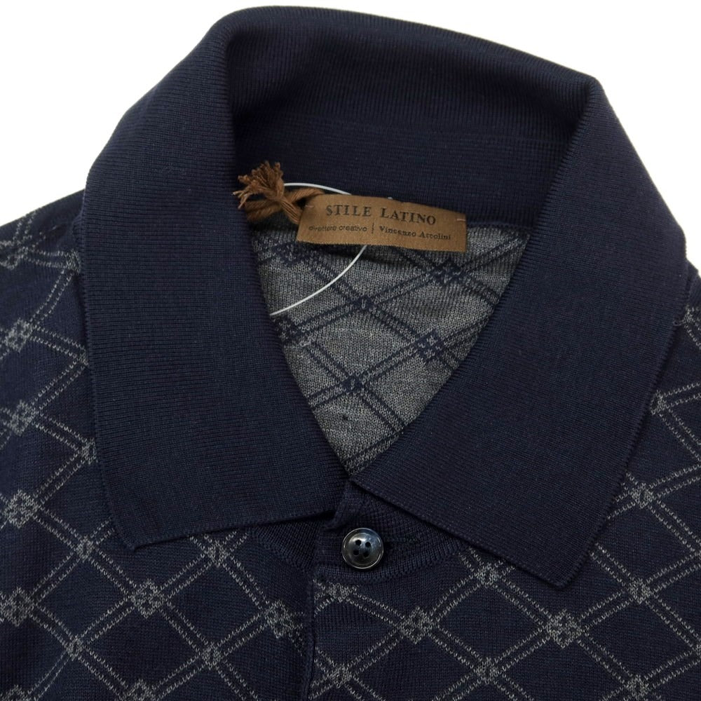 [New] STILE LATINO Silk High Gauge Long Sleeve Polo Knit Navy x Greige [Size 48] [NVY] [S/S] [Condition Rank N] [Men&