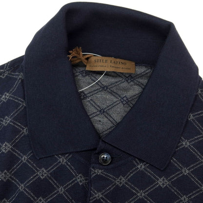 [New] STILE LATINO Silk High Gauge Long Sleeve Polo Knit Navy x Greige [Size 48] [NVY] [S/S] [Condition Rank N] [Men&