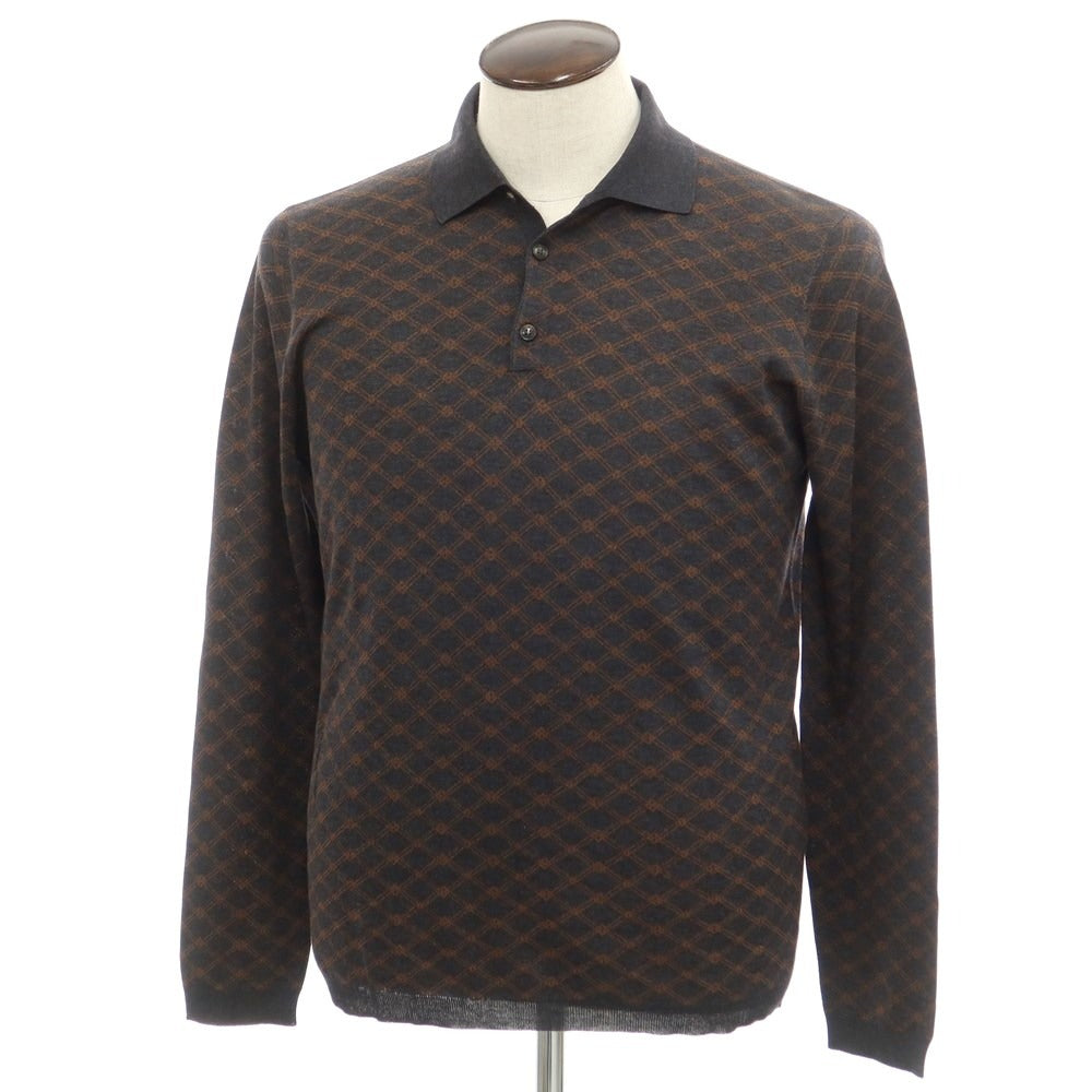 [New] STILE LATINO Silk High Gauge Long Sleeve Polo Knit Dark Gray x Brown [Size 48] [GRY] [S/S] [Condition Rank N] [Men&