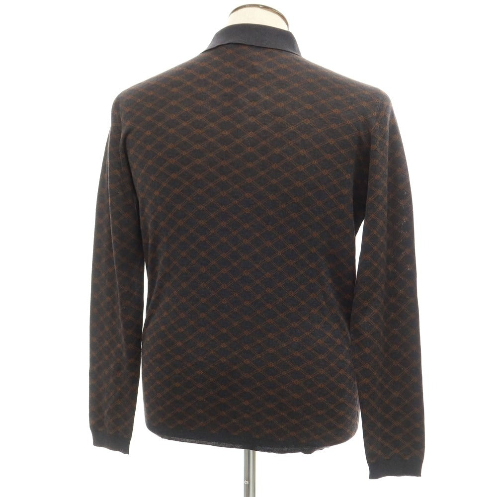 [New] STILE LATINO Silk High Gauge Long Sleeve Polo Knit Dark Gray x Brown [Size 48] [GRY] [S/S] [Condition Rank N] [Men&