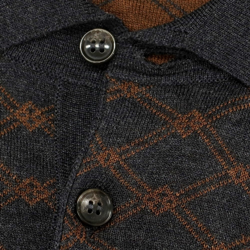 [New] STILE LATINO Silk High Gauge Long Sleeve Polo Knit Dark Gray x Brown [Size 48] [GRY] [S/S] [Condition Rank N] [Men&