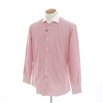 [New] GALLIA Cotton Wide Collar Border Dress Shirt White x Rose Red [Size 40] [WHT] [S/S/A/W] [Condition Rank N] [Men&