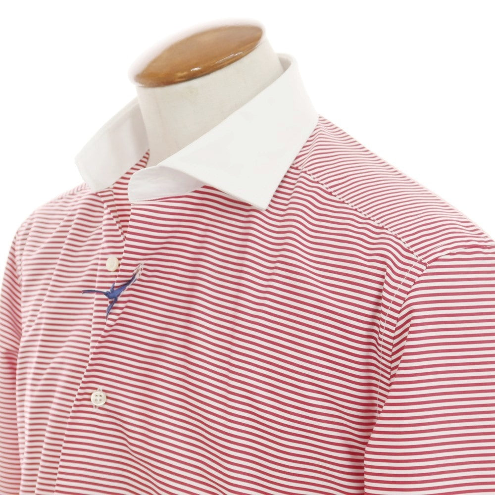 [New] GALLIA Cotton Wide Collar Border Dress Shirt White x Rose Red [Size 40] [WHT] [S/S/A/W] [Condition Rank N] [Men&