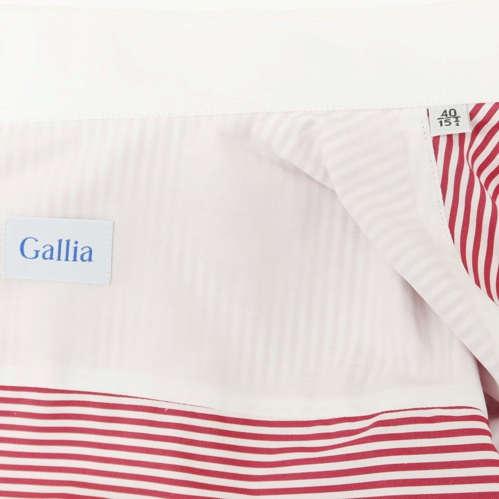 【新品】ガリア GALLIA コットン ワイドカラー ボーダー ドレスシャツ クレリック ホワイトxローズレッド【サイズ40】【 状態ランクN 】【 メンズ 】[EPD]
