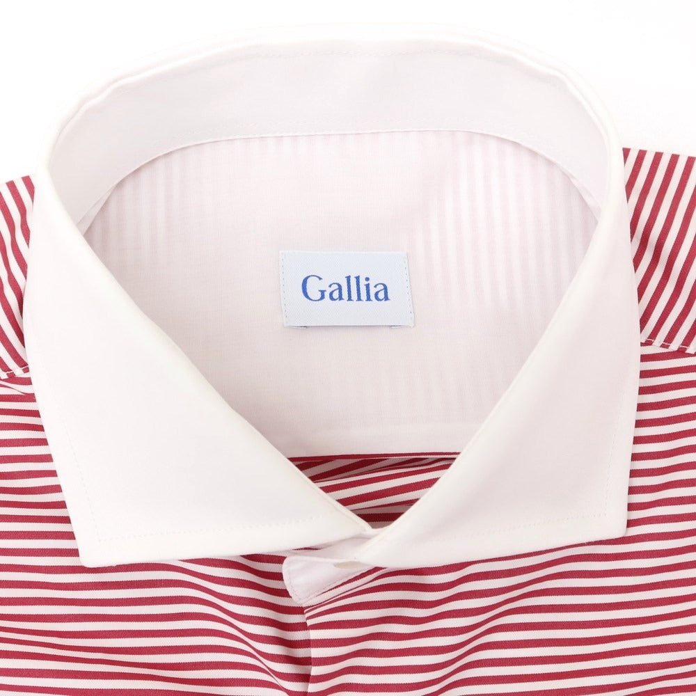 【新品】ガリア GALLIA コットン ワイドカラー ボーダー ドレスシャツ クレリック ホワイトxローズレッド【サイズ40】【 状態ランクN 】【 メンズ 】[EPD]