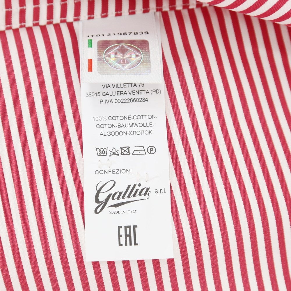 【新品】ガリア GALLIA コットン ワイドカラー ボーダー ドレスシャツ クレリック ホワイトxローズレッド【サイズ40】【 状態ランクN 】【 メンズ 】[EPD]