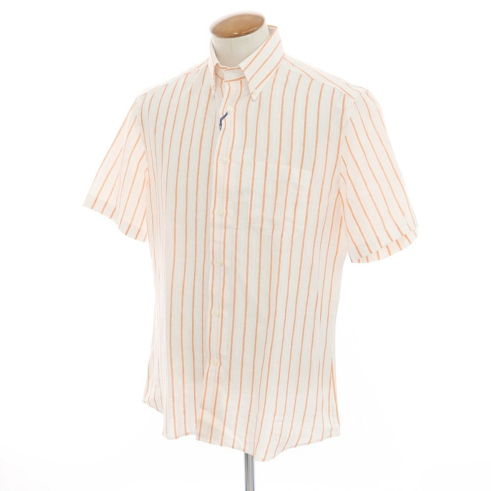 [New] GALLIA Linen Button-down Short Sleeve Shirt White x Orange [Size 39] [WHT] [S/S] [Condition Rank N] [Men&