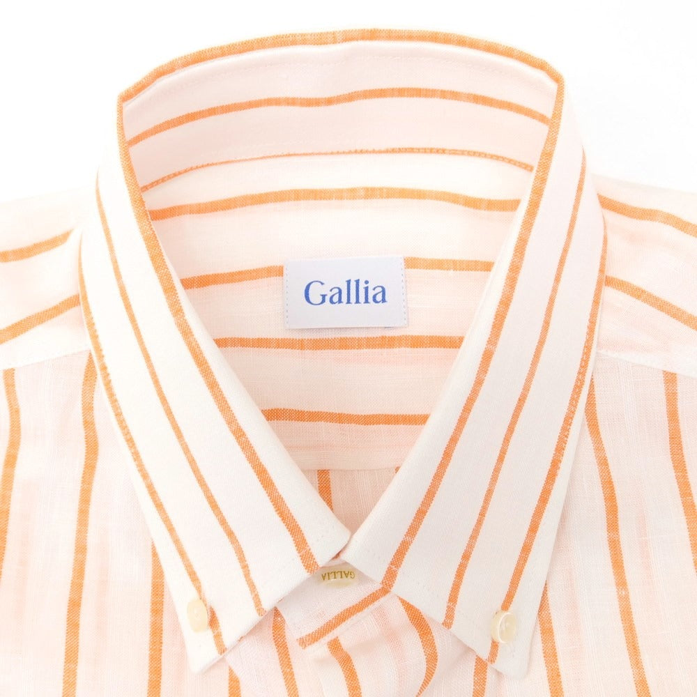 【新品】ガリア GALLIA リネン ボタンダウン 半袖シャツ ホワイトxオレンジ【サイズ39】【WHT】【S/S】【状態ランクN】【メンズ】【759190】