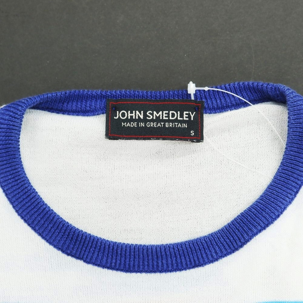 【中古】ジョンスメドレー JOHN SMEDLEY ハイゲージコットン ボーダー柄 クルーネック プルオーバーニット ホワイトxライトブルー×レッド【サイズS】【WHT】【S/S】【状態ランクC】【メンズ】【759179】