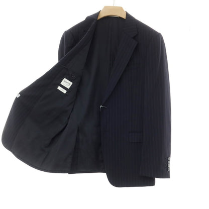 【中古】アルマーニ コレッツォーニ ARMANI COLLEZIONI TREND ウール ストライプ 2つボタンスーツ ダークネイビーxライトグレー系【 50 】【 状態ランクB 】【 メンズ 】