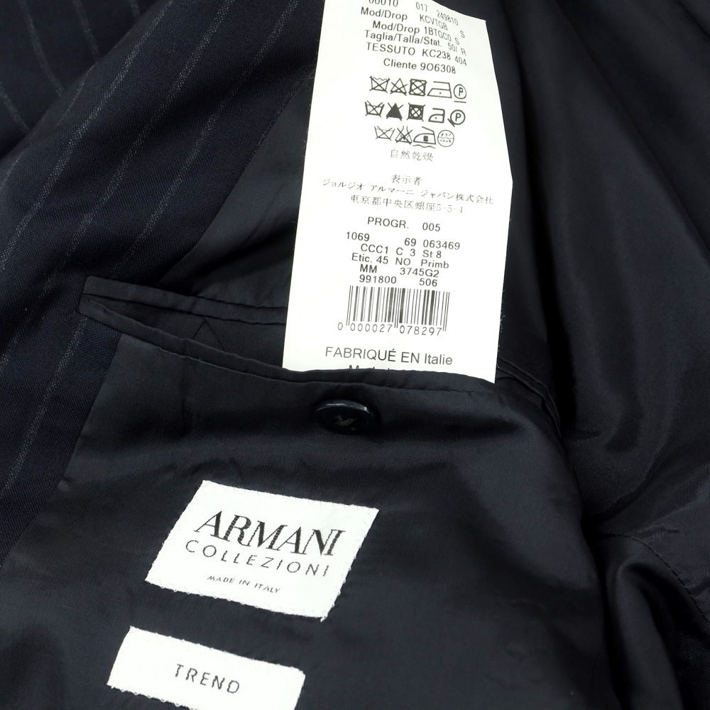 【中古】アルマーニ コレッツォーニ ARMANI COLLEZIONI TREND ウール ストライプ 2つボタンスーツ ダークネイビーxライトグレー系【 50 】【 状態ランクB 】【 メンズ 】