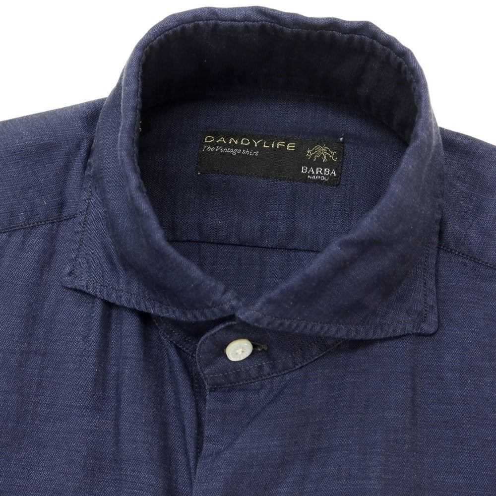 バルバ DANDYLIFE デニムシャツ ホリゾンタルカラー黒 38 BARBA