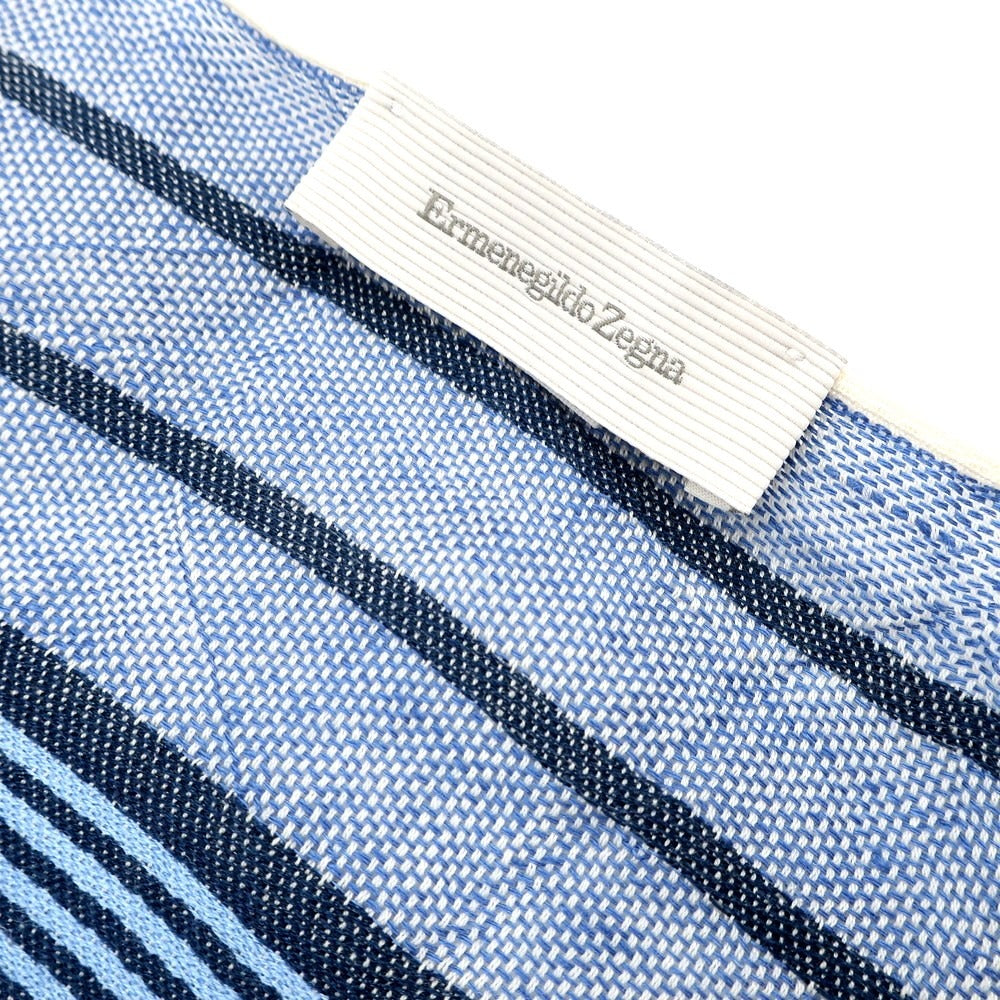 【中古】エルメネジルドゼニア Ermenegildo Zegna リネンコットンシルク ストライプ ストール ブルーxホワイト【 状態ランクC 】【 メンズ 】