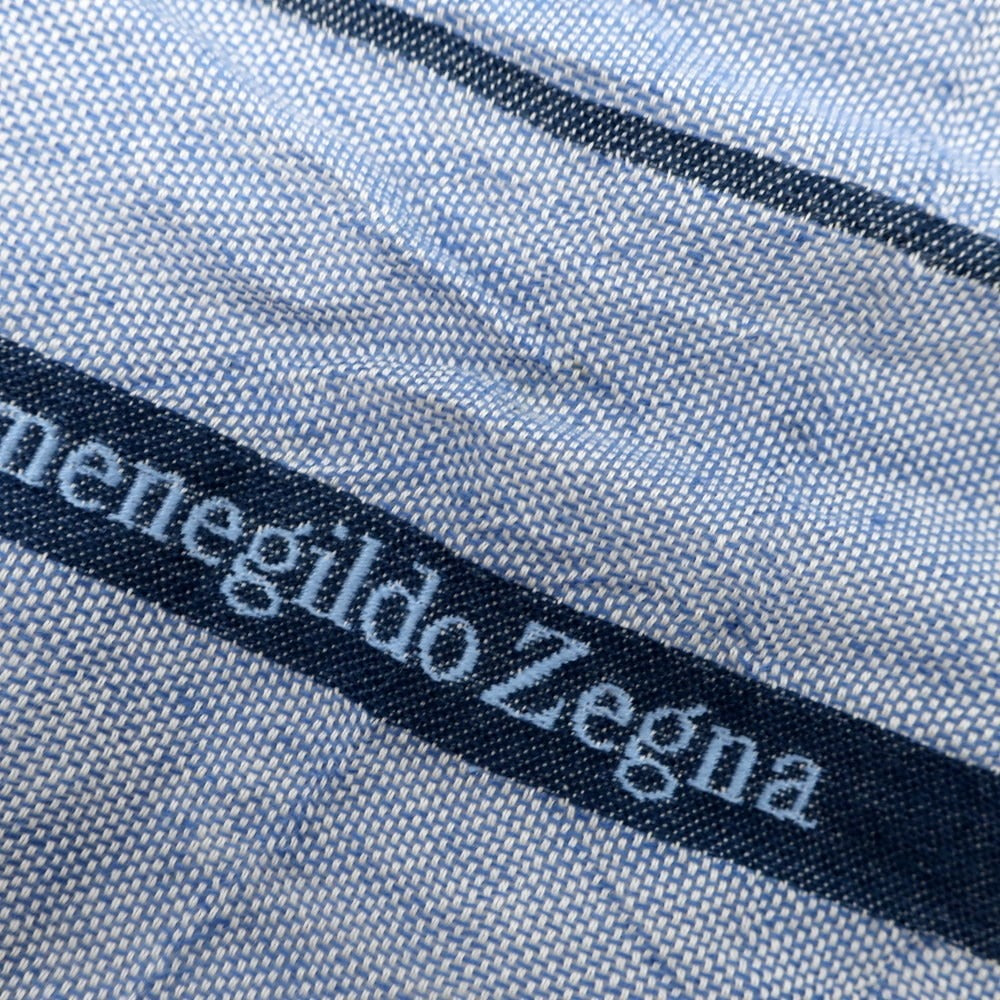 【中古】エルメネジルドゼニア Ermenegildo Zegna リネンコットンシルク ストライプ ストール ブルーxホワイト【 状態ランクC 】【 メンズ 】