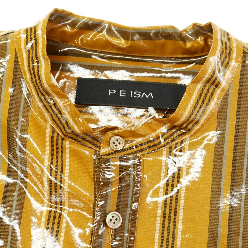 【中古】ペイズム PEISM コーティング コットンレーヨン バンドカラー 半袖シャツ マスタードxブラック【 2 】【 状態ランクA 】【 メンズ 】[EPD]
