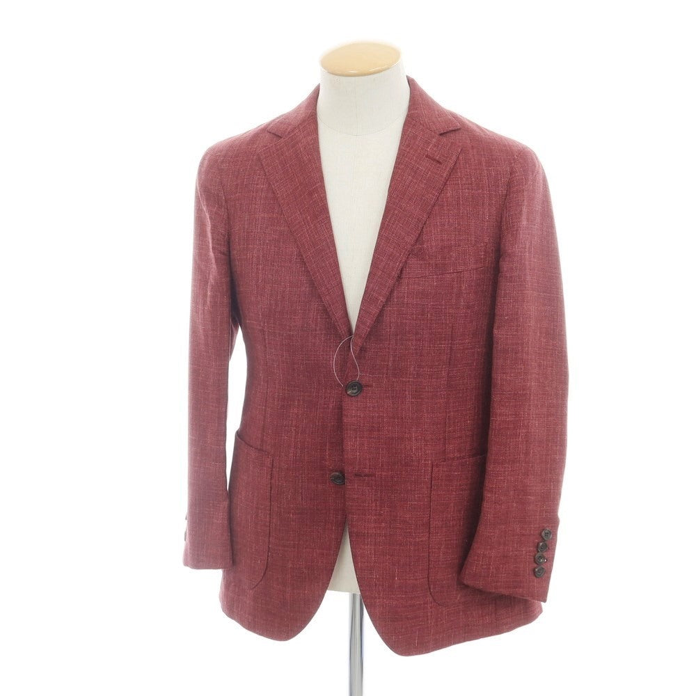 【中古】アクアスキュータム Aquascutum ウールシルクリネン 2B テーラードジャケット ワインレッド【サイズA4】【RED】【S/S】【状態ランクD】【メンズ】【759172】