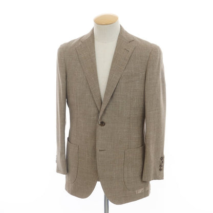 【中古】アクアスキュータム Aquascutum ウールシルクリネン 2B テーラードジャケット ライトブラウン系【サイズA4】【BRW】【S/S】【状態ランクC】【メンズ】【759172】