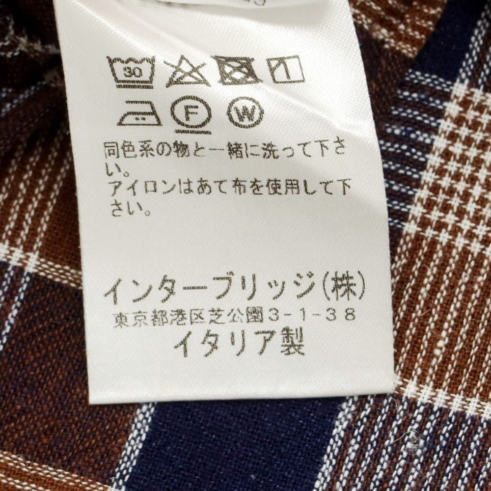 【中古】ボリエッロ BORRIELLO コットンリネン チェック ワイドカラー カジュアルシャツ ブラウンxネイビー【 40 】【 状態ランクB 】【 メンズ 】