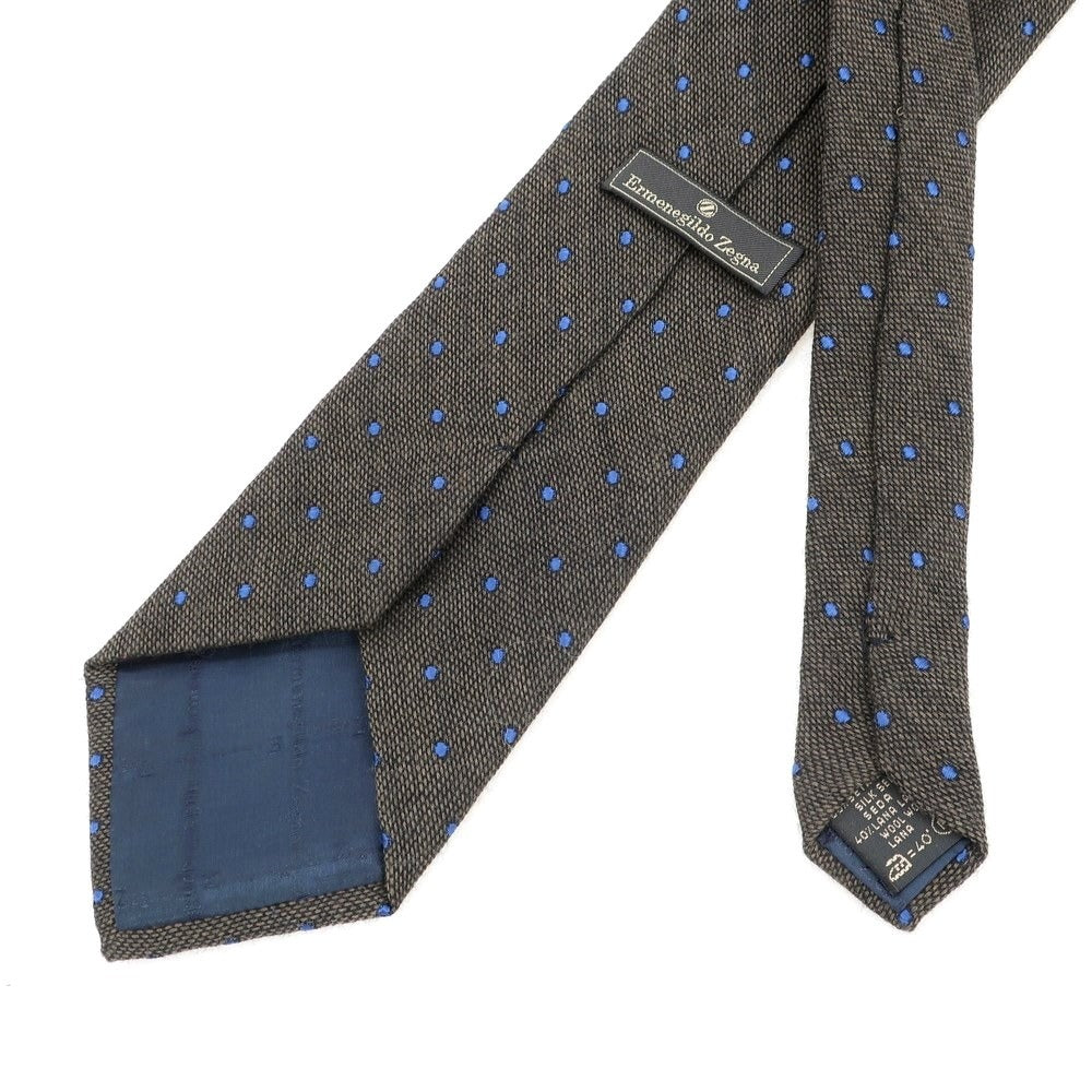 【中古】エルメネジルドゼニア Ermenegildo Zegna シルクウール ドット柄ネクタイ ブラウングレーxブルー【 状態ランクC 】【 メンズ 】