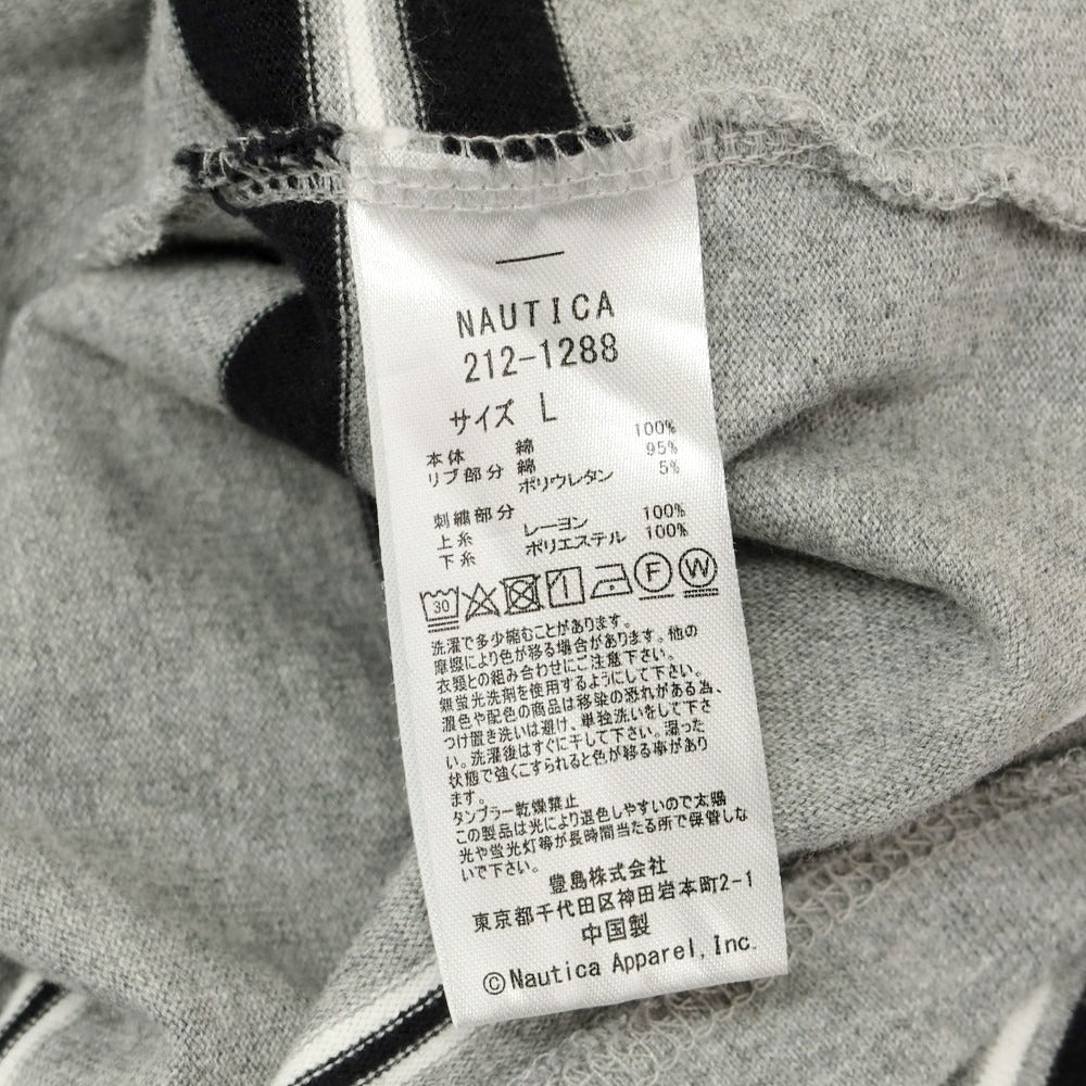 【中古】ノーティカ NAUTICA コットン ボーダー モックネック 半袖Ｔシャツ グレーxブラック【サイズL】【GRY】【S/S】【状態ランクB】【メンズ】【759096】