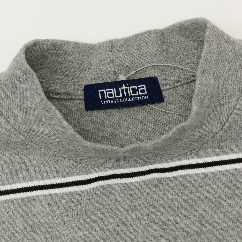 【中古】ノーティカ NAUTICA コットン ボーダー モックネック 半袖Ｔシャツ グレーxブラック【サイズL】【GRY】【S/S】【状態ランクB】【メンズ】【759096】