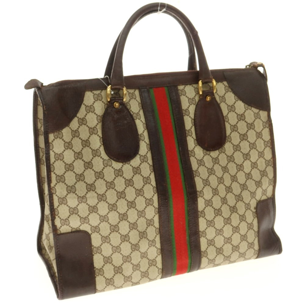 【中古】グッチ GUCCI GG PVC×レザー 70年代 トートバッグ ベージュxブラウン【 状態ランクD 】【 メンズ 】