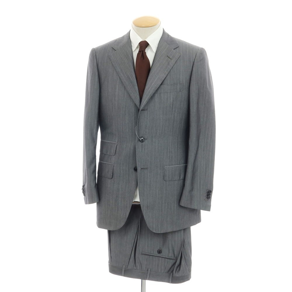 【中古】コルネリアーニ CORNELIANI ウール シルク ストライプ 3つボタンスーツ グレー【 サイズ44 】【 状態ランクB 】【 メンズ 】 [EPD]