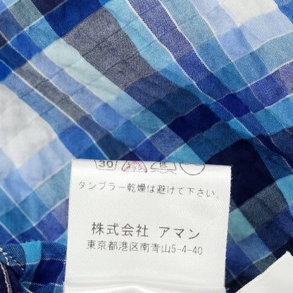 【中古】フィナモレ Finamore ストレッチコットンポリエステル チェック ホリゾンタルカラーシャツ ブルー【 39 】【 状態ランクB 】【 メンズ 】