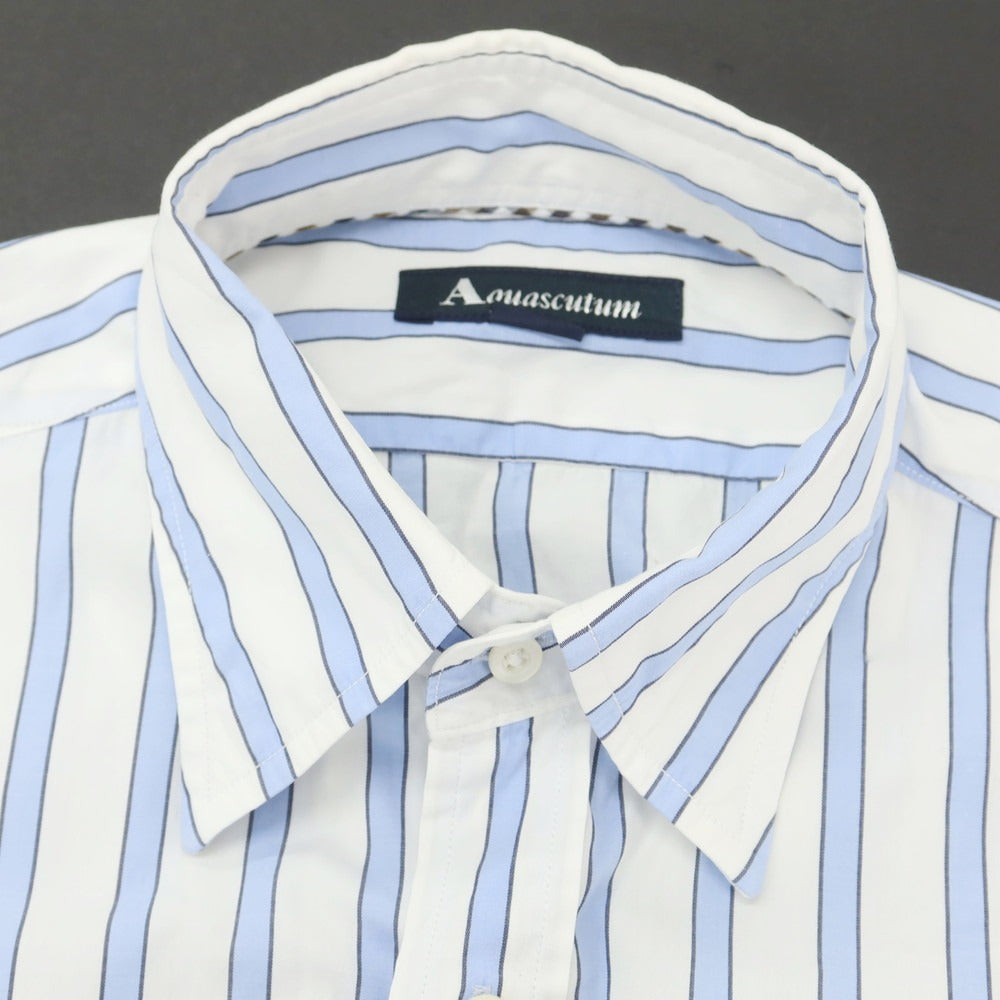 【中古】アクアスキュータム Aquascutum ストライプ 半袖シャツ ホワイトxブルー【 M 】【 状態ランクB 】【 メンズ 】