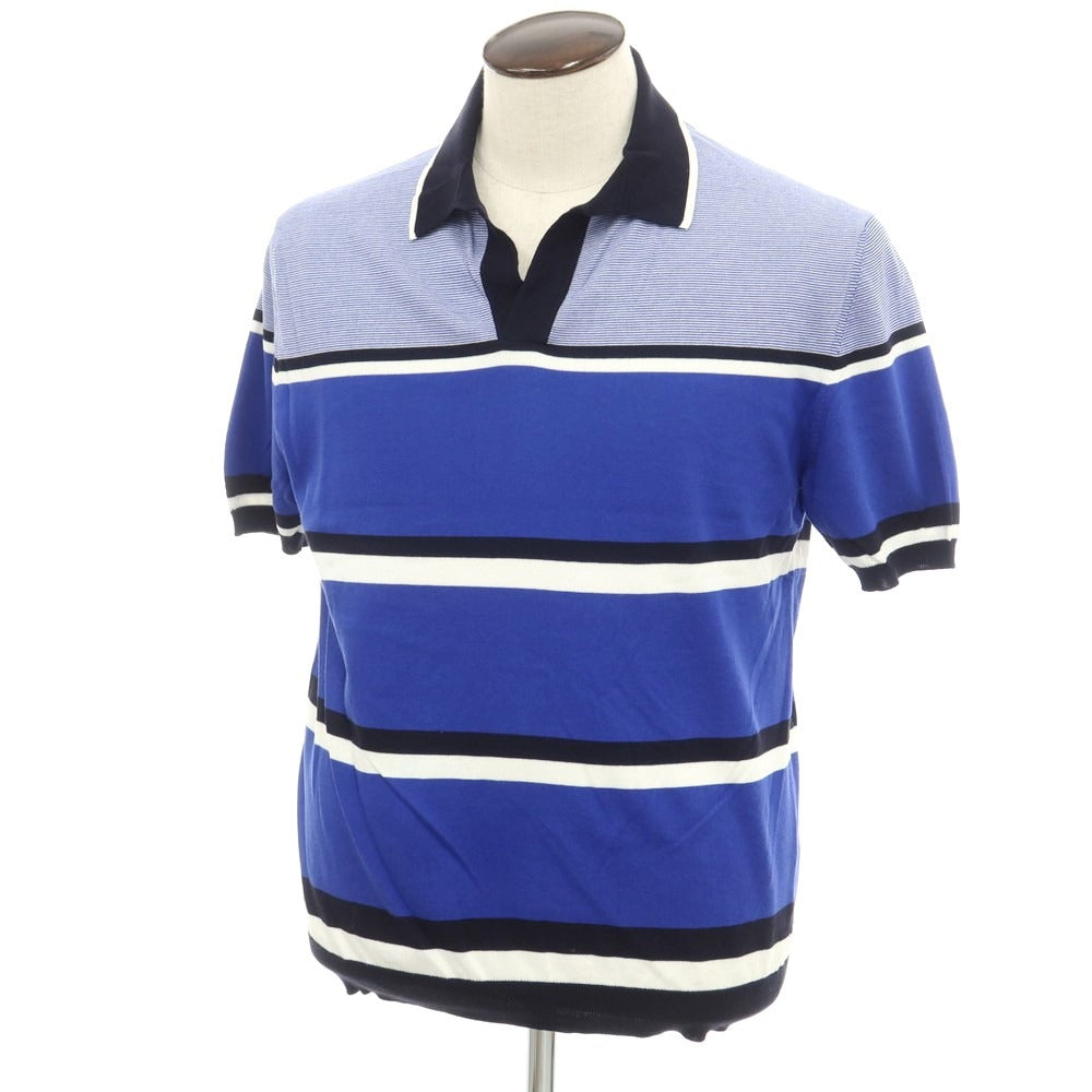 【中古】【未使用】クルチアーニ CRUCIANI コットン 半袖 ポロニット ブルーxブラック【 サイズ50 】【 状態ランクS 】【 メンズ 】 [EPD]