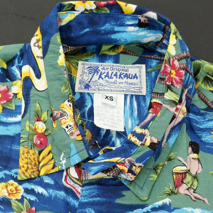 【中古】カラカウア An Original Kalakaua hawai柄 アロハシャツ ブルー【 XS 】【 状態ランクB 】【 メンズ 】