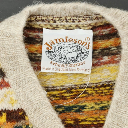 【中古】ジャミーソンズニットウェア Jamieson’s Knitwear ウール フェアアイル ニットベスト ベージュxマルチカラー【サイズ表記なし（S位）】【BEI】【A/W】【状態ランクB】【メンズ】