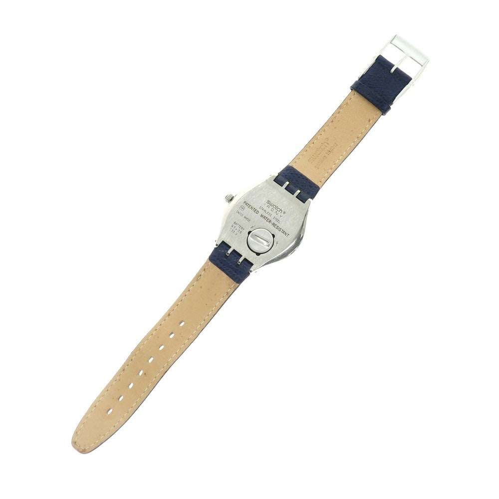 【中古】スウォッチ Swatch ステンレス レザーバンド デイトカレンダー 腕時計 シルバーxネイビー【 状態ランクB 】【 メンズ 】