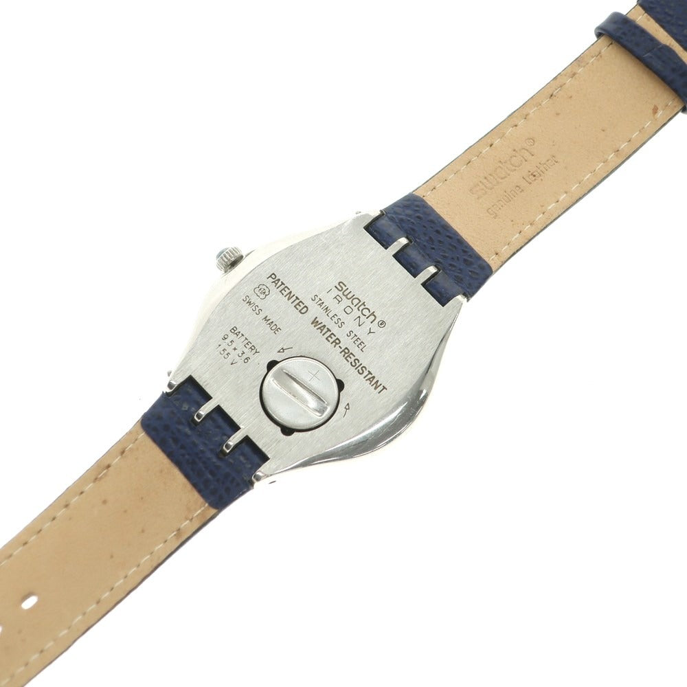 【中古】スウォッチ Swatch ステンレス レザーバンド デイトカレンダー 腕時計 シルバーxネイビー【 状態ランクB 】【 メンズ 】