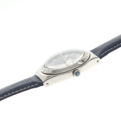 【中古】スウォッチ Swatch ステンレス レザーバンド デイトカレンダー 腕時計 シルバーxネイビー【 状態ランクB 】【 メンズ 】