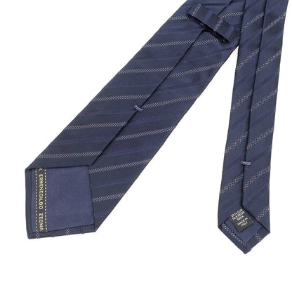 【中古】エルメネジルドゼニア Ermenegildo Zegna シルク ストライプ柄ネクタイ ダークネイビーxブラック【NVY】【S/S/A/W】【状態ランクB】【メンズ】