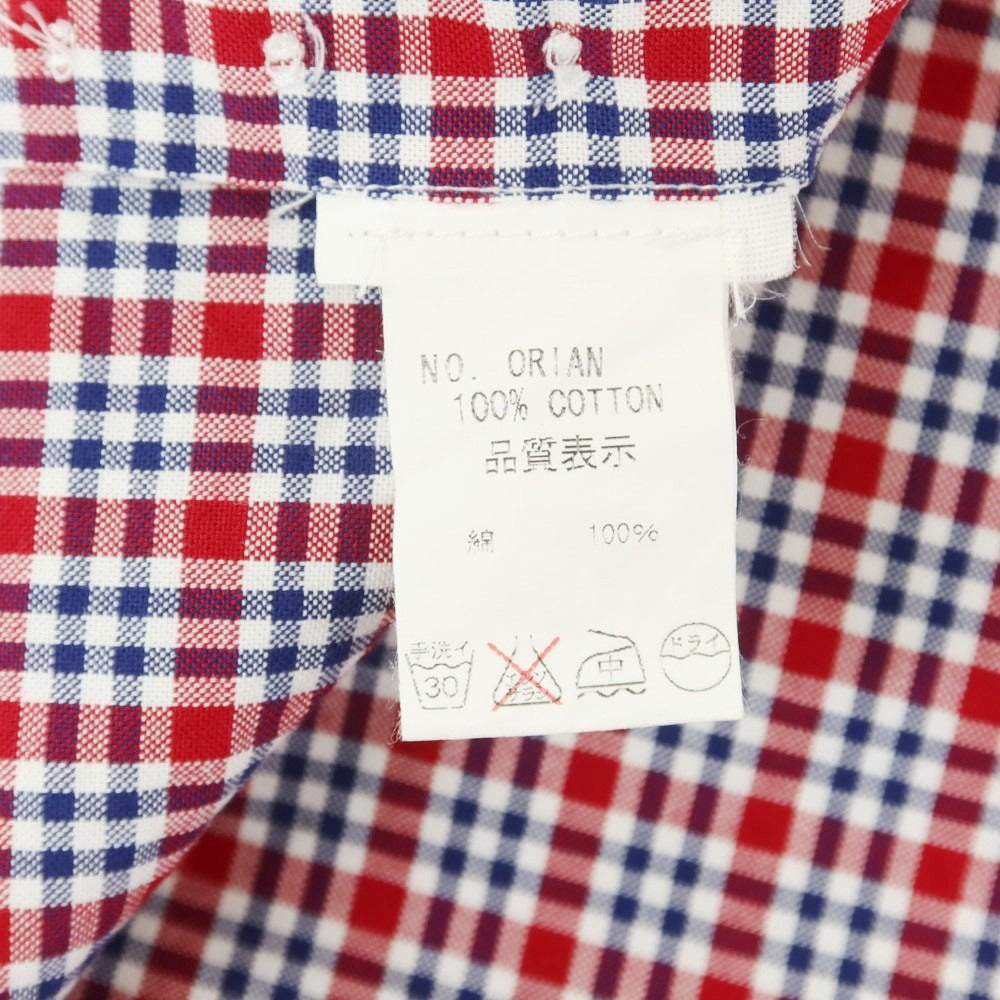 【中古】オリアン ORIAN コットン チェック ワイドカラー カジュアルシャツ レッドxネイビー【 XS 】【 状態ランクC 】【 メンズ 】