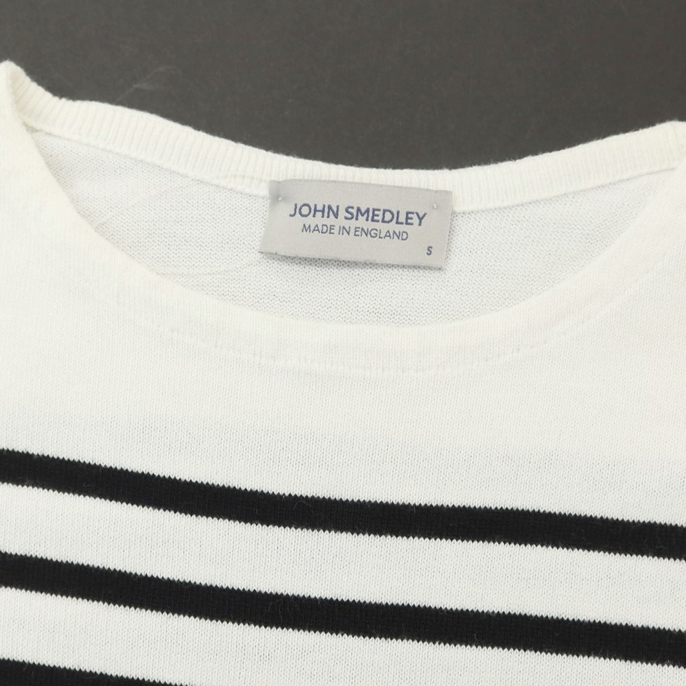 【中古】ジョンスメドレー JOHN SMEDLEY ハイゲージ コットン ボーダー クルーネック プルオーバーニット ホワイトxブラック【 S 】【 状態ランクB 】【 メンズ 】