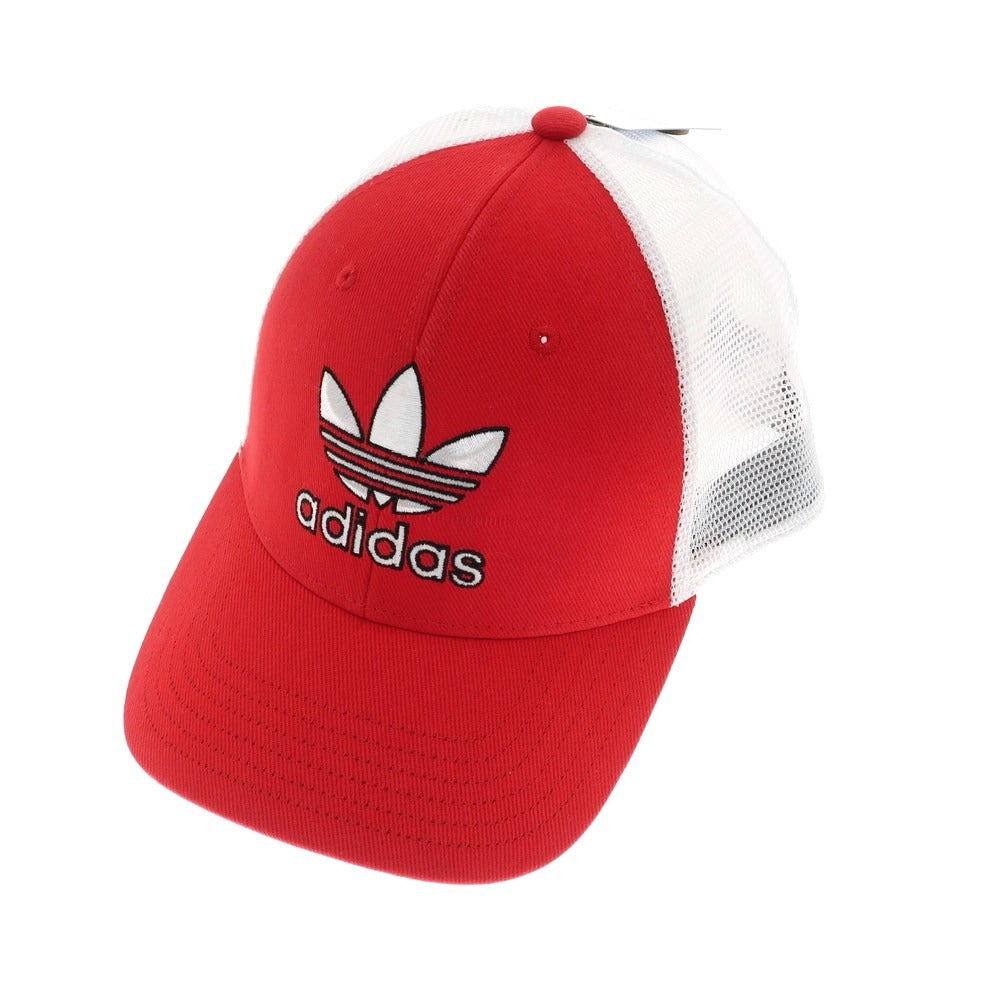 【中古】【未使用】アディダス adidas コットンポリエステル メッシュバック キャップ レッドxホワイト【 状態ランクS 】【 メンズ 】