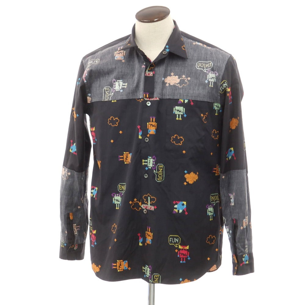 【中古】コムデギャルソンオムプリュス COMME des GARCONS HOMME PLUS 2024年春夏 コットン ビットグラフィックプリント カジュアルシャツ ブラック【 L 】【 状態ランクA 】【 メンズ 】