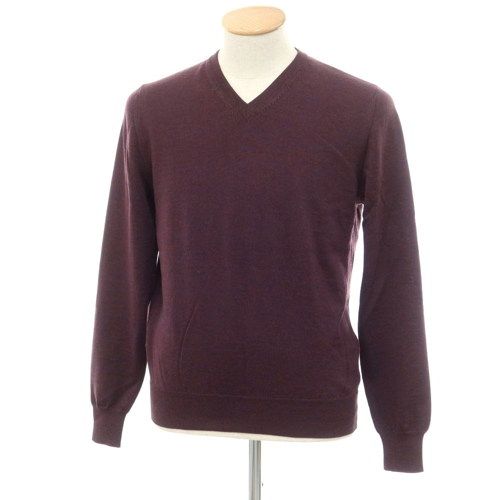 【中古】クルチアーニ CRUCIANI ウール Vネック プルオーバーニット ボルドー【 46 】【 状態ランクC 】【 メンズ 】 [EPD]