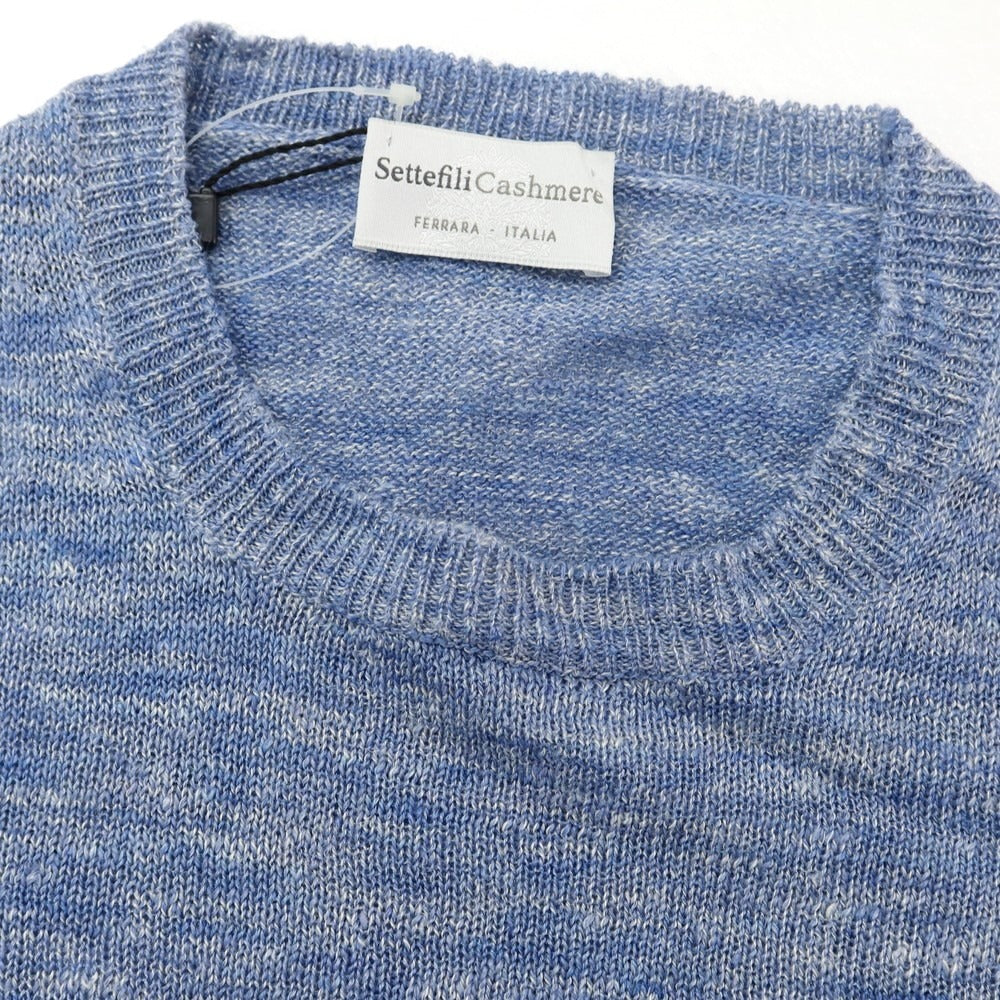 【中古】【未使用】セッテフィーリ カシミア Settefili Cashmere ハイゲージ リネンコットン クルーネック プルオーバーニット ブルーxホワイト【 46/XS 】【 状態ランクS 】【 メンズ 】